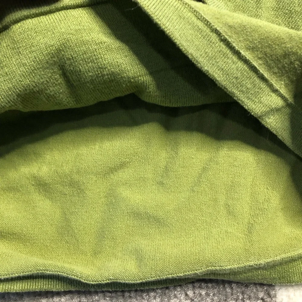 Ann Taylor Sweater Silk Blend Faux Wrap VNeck Green Button Hem Medium Petite